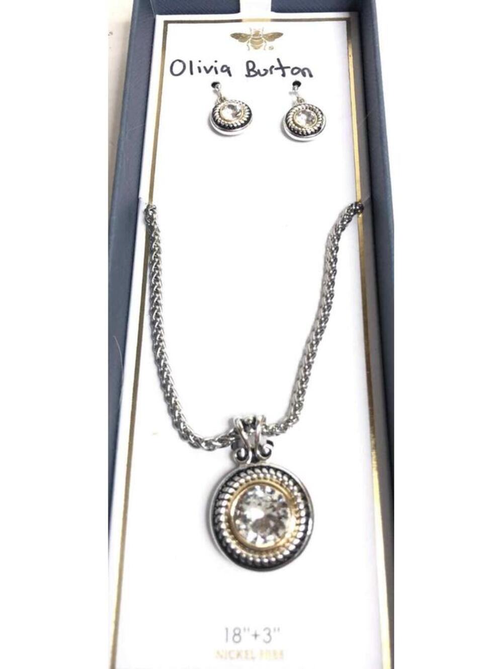 7471 Olivia Burton Silver tone crystal Necklace earring set